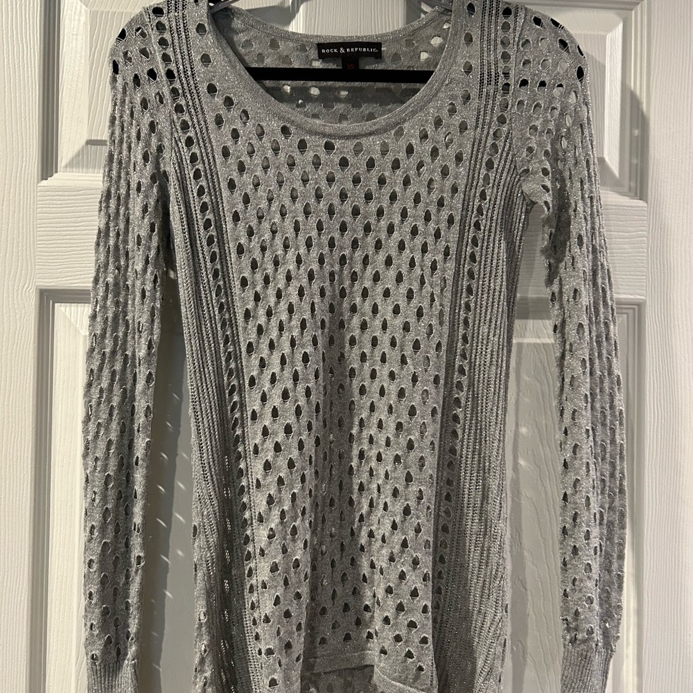 Rock & Republic Sweater Metallic Silver Grey XS